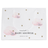 Twinkle Gold Stars & Pink Clouds Baby shower Groot Cadeauzakje (Voorkant)