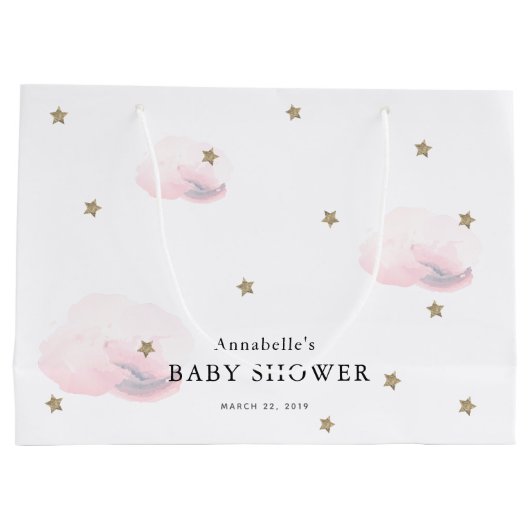 Twinkle Gold Stars & Pink Clouds Baby shower Groot Cadeauzakje (Achterkant)