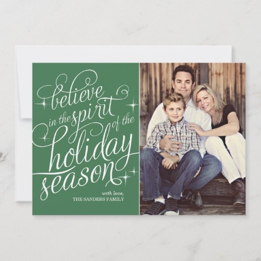 Twinkle Green Script Holiday Photo Card Feestdagenkaart (Voorkant)