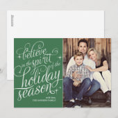 Twinkle Green Script Holiday Photo Card Feestdagenkaart (Voorkant / Achterkant)