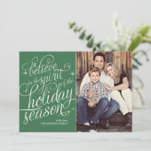 Twinkle Green Script Holiday Photo Card Feestdagenkaart (Staand voorkant)