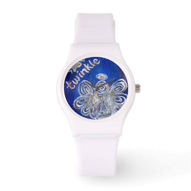 Twinkle Guardian Silver Angel Custom Watch Design Horloge (Voorkant)