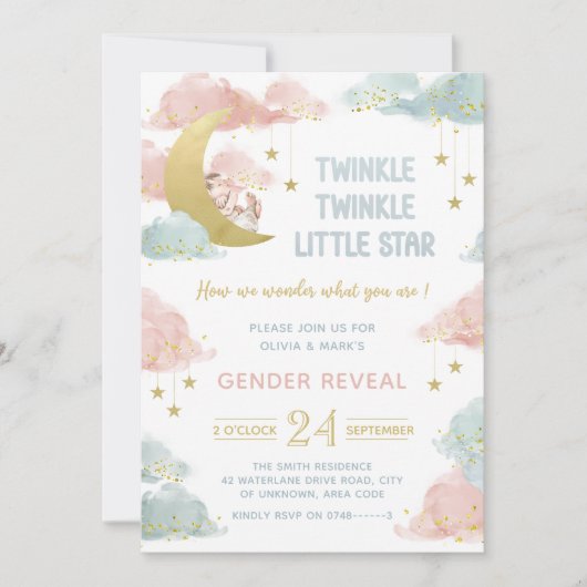 Twinkle kleine ster Baby Gender Rekalpartij Kaart (Voorkant)