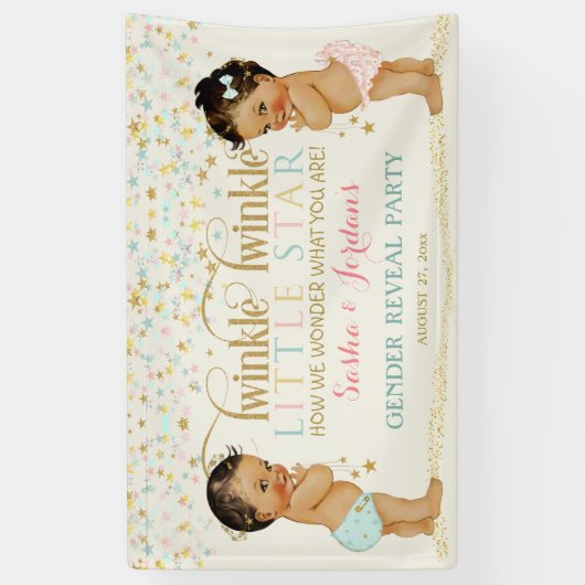 Twinkle kleine ster Baby Geslacht onthullen etnisc Spandoek (Verticaal)