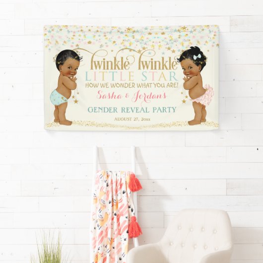 Twinkle kleine ster Baby Geslacht onthullen etnisc Spandoek (Insitu)