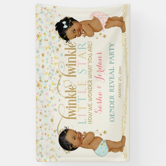 Twinkle kleine ster Baby Geslacht onthullen etnisc Spandoek (Verticaal)