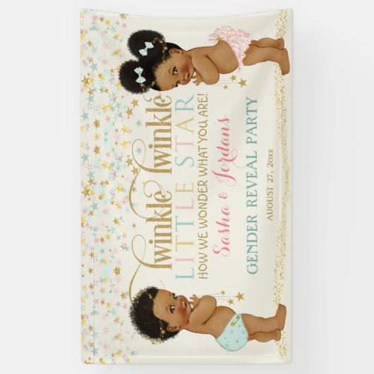 Twinkle kleine ster Baby Geslacht onthullen etnisc Spandoek (Verticaal)