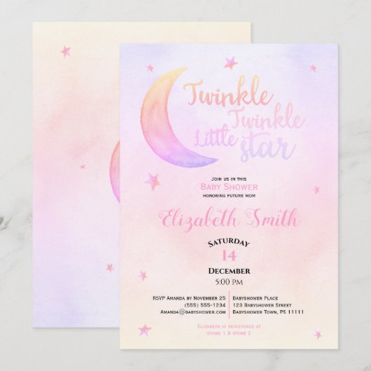 Twinkle kleine ster baby meisje babyshower kaart (Voorkant / Achterkant)