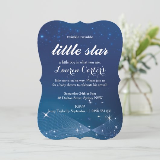 Twinkle kleine ster baby shower uitnodiging (Staand voorkant)