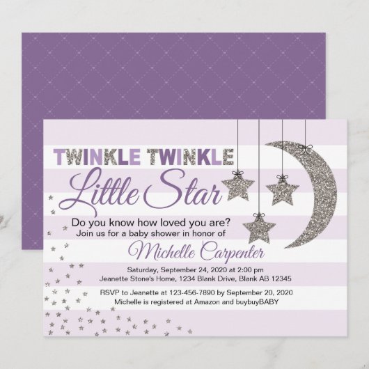 Twinkle kleine ster baby shower uitnodiging meisje (Voorkant / Achterkant)