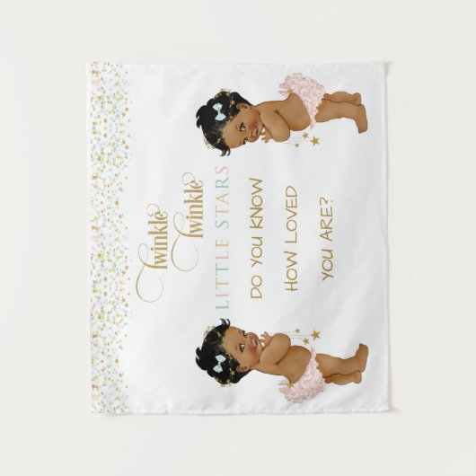 Twinkle kleine ster Baby twin meisjes etnisch Wandkleed (Voorkant)