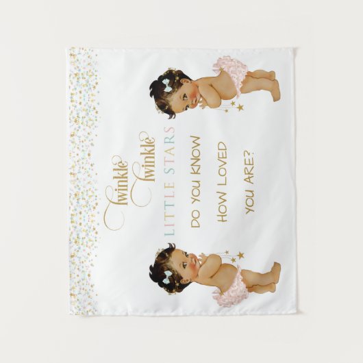 Twinkle kleine ster Baby twin meisjes etnisch Wandkleed (Voorkant)