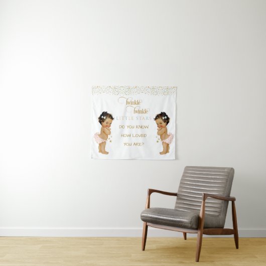 Twinkle kleine ster Baby twin meisjes etnisch Wandkleed (In Situ (horizontaal))