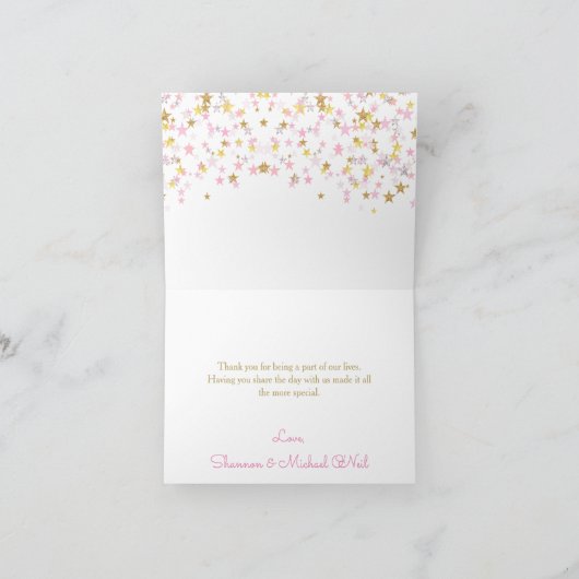 Twinkle kleine ster dank u roze goud bedankkaart (Binnen)