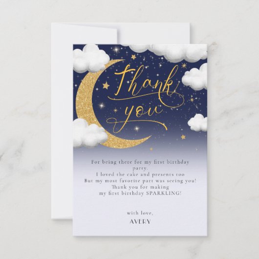Twinkle kleine ster eerste verjaardag dank u bedankkaart (Voorkant)