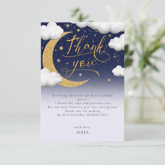 Twinkle kleine ster eerste verjaardag dank u bedankkaart (Staand voorkant)
