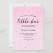Twinkle kleine ster gouden glitter roze baby showe kaart (Voorkant)