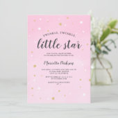 Twinkle kleine ster gouden glitter roze baby showe kaart (Staand voorkant)