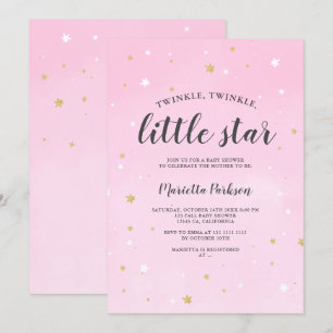 Twinkle kleine ster gouden glitter roze baby showe kaart