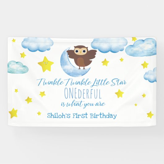 Twinkle kleine ster met vriendelijke bruine uil ba spandoek (Horizontaal)