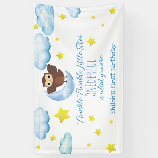 Twinkle kleine ster met vriendelijke bruine uil ba spandoek (Verticaal)