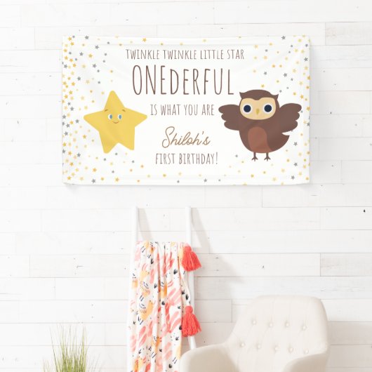 Twinkle kleine ster met vriendelijke Uil 1e verjaa Spandoek (Insitu)