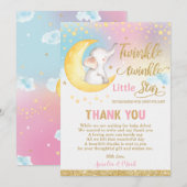 Twinkle kleine ster olifant baby meisje bedankkaart (Voorkant / Achterkant)