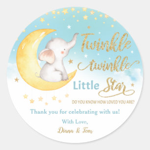 Twinkle kleine ster olifant blauwe jongen gunst da ronde sticker