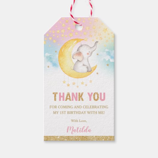 Twinkle kleine ster olifant goud dank je wel cadeaulabel (Voorkant)