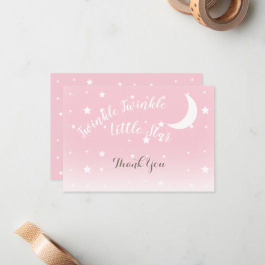 Twinkle kleine ster roze dank u briefkaarten (Voorkant / Achterkant in situ)