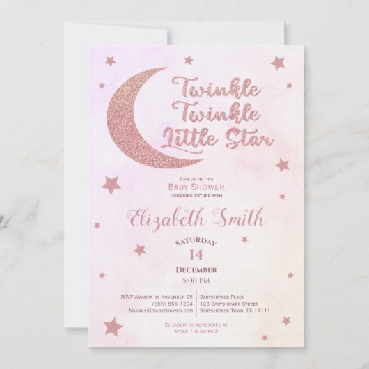 Twinkle kleine ster roze glitter babyshower kaart (Voorkant)