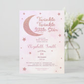 Twinkle kleine ster roze glitter babyshower kaart (Staand voorkant)