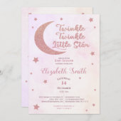 Twinkle kleine ster roze glitter babyshower kaart (Voorkant / Achterkant)