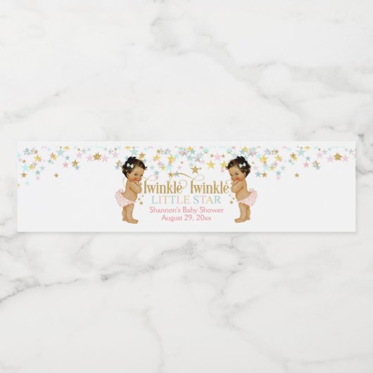 Twinkle kleine ster tweeling meisjes waterfles etiket (Enkel label)