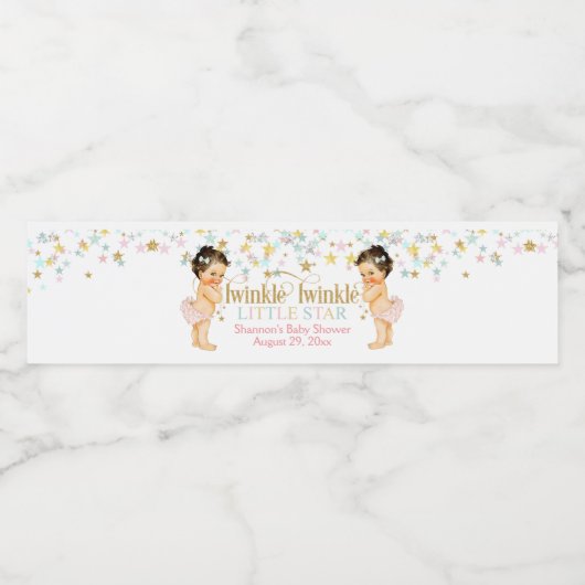 Twinkle kleine ster tweeling meisjes waterfles etiket (Enkel label)