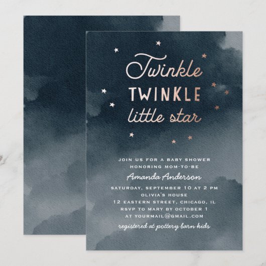 Twinkle kleine ster. Waterverf baby shower Kaart (Voorkant / Achterkant)