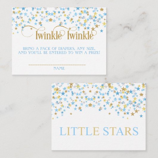 Twinkle kleine sterren tweeling luier Raffle blauw Informatiekaartje (Voorkant / Achterkant)