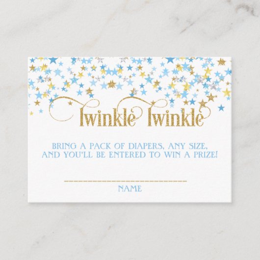 Twinkle kleine sterren tweeling luier Raffle blauw Informatiekaartje (Voorkant)