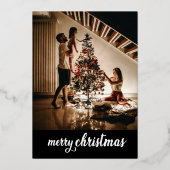 Twinkle Lamplight Moderne Foto Kerstfeest Folie Uitnodiging (Achterkant)