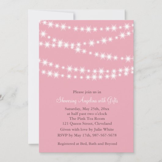 Twinkle Licht Bridal Shower Invitation (roze) Kaart (Voorkant)