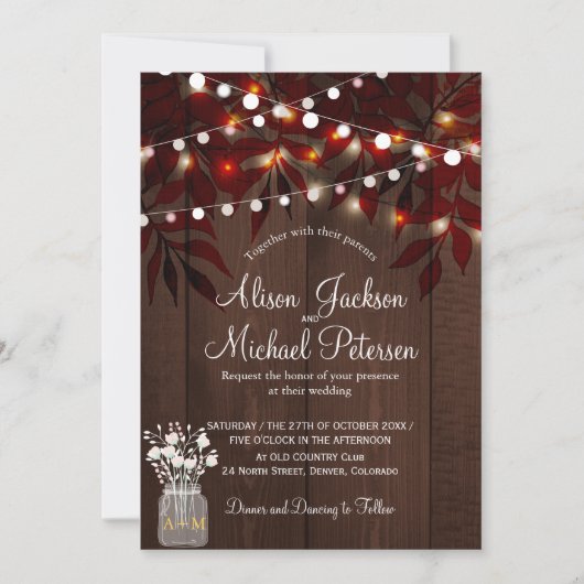 Twinkle licht rustige herfstbladeren schuur bruilo kaart (Voorkant)