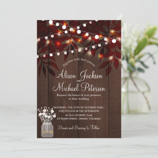 Twinkle licht rustige herfstbladeren schuur bruilo kaart (Staand voorkant)