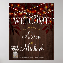 Twinkle licht rustige herfstbruiloft welkomstbord poster
