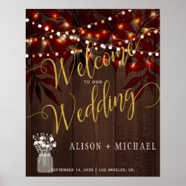 Twinkle licht rustige herfstbruiloft welkomstbord poster