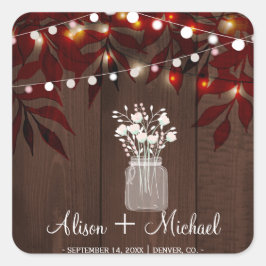 Twinkle lichten rustieke herfst mason jar bruiloft vierkante sticker