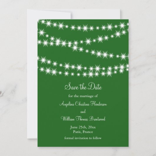 Twinkle Lichten sparen de Datum (groen) Save The Date (Voorkant)