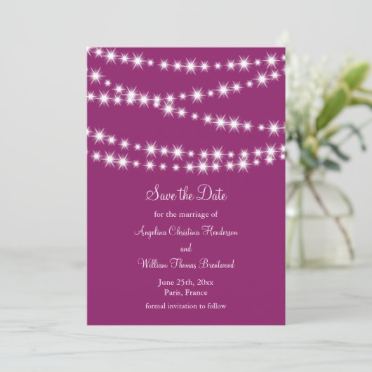 Twinkle Lichten sparen de Datum (magenta) Save The Date (Staand voorkant)