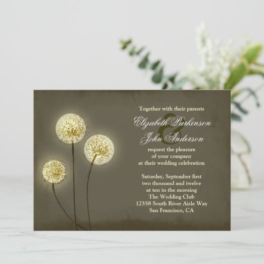 Twinkle Light Paardebloemen bruiloft uitnodiging (Staand voorkant)