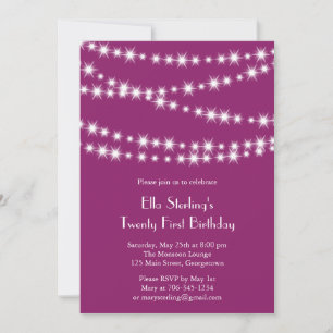 Twinkle Lights 21st Birthday Invitation (magenta) Kaart
