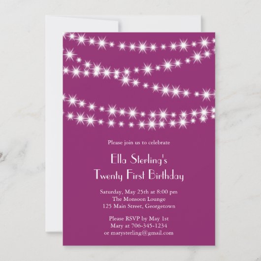 Twinkle Lights 21st Birthday Invitation (magenta) Kaart (Voorkant)